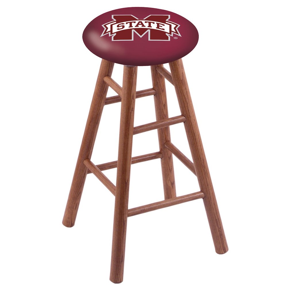 Oak Extra Tall Bar Stool in Medium Finish with Mississippi State Seat. Picture 1