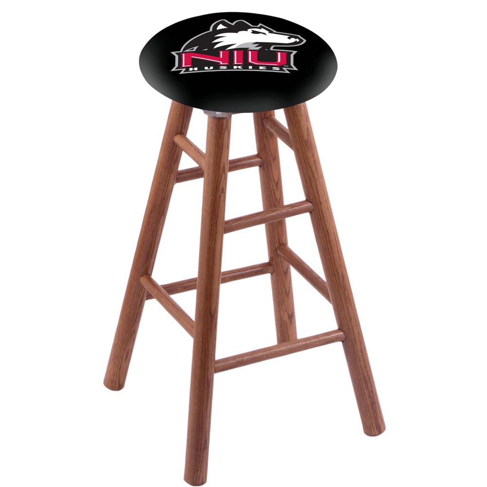 Oak Extra Tall Bar Stool in Medium Finish with Northern Illinois Seat. Picture 1