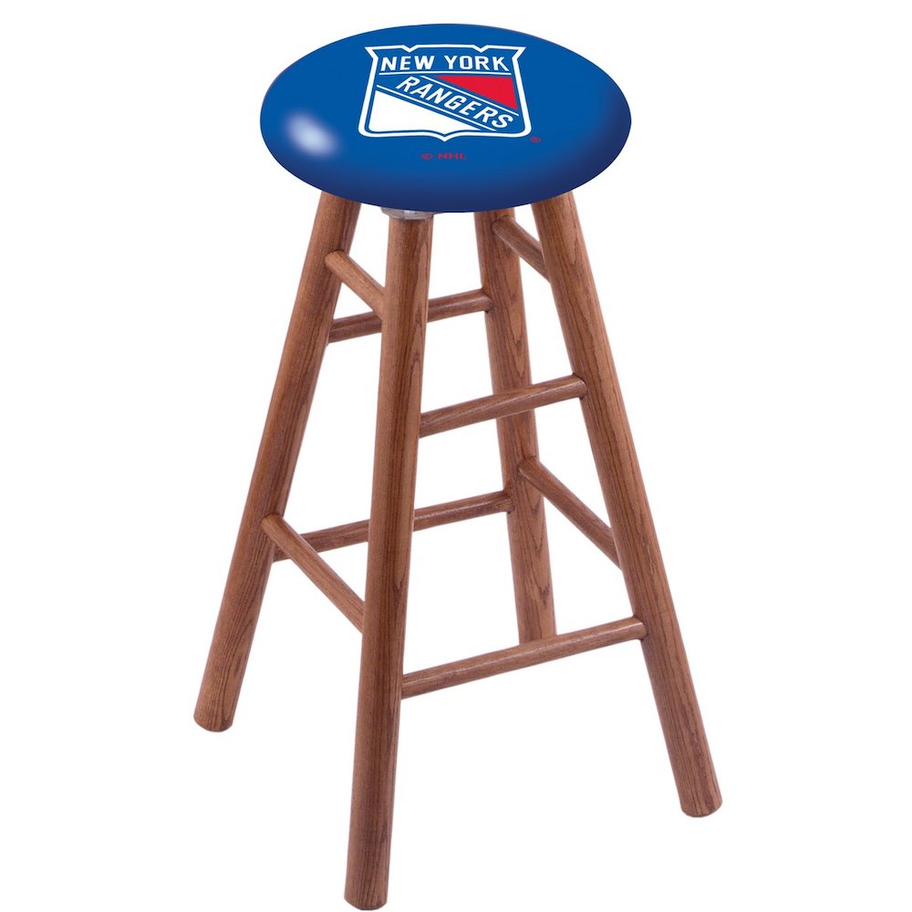 Oak Bar Stool in Medium Finish with New York Rangers Seat. Picture 1