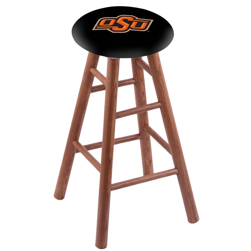 Oak Bar Stool in Medium Finish with Oklahoma State Seat. Picture 1