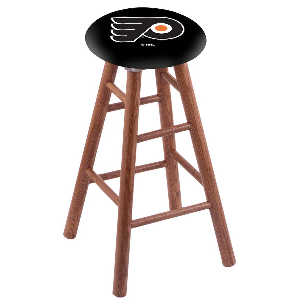 Oak Counter Stool in Medium Finish with Philadelphia Flyers Seat. Picture 1