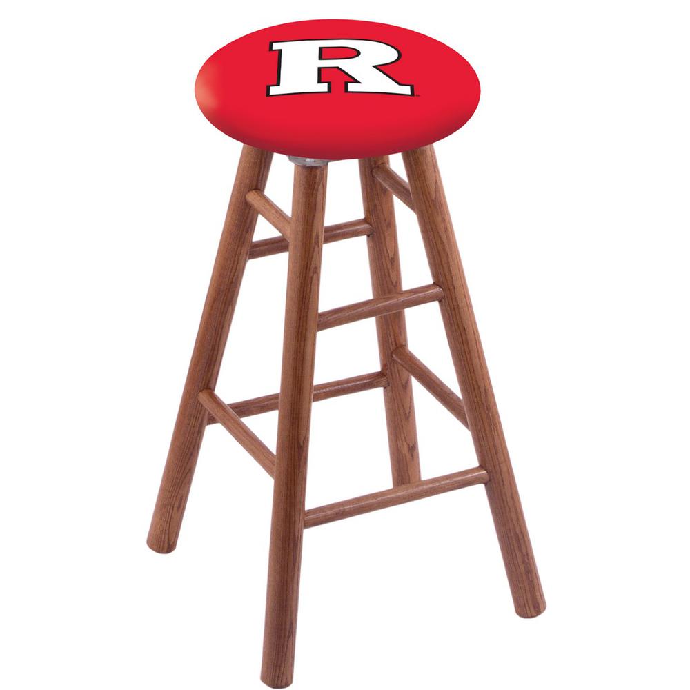 Oak Extra Tall Bar Stool in Medium Finish with Rutgers Seat. Picture 1