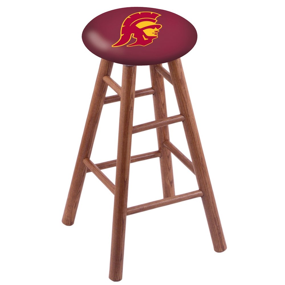 Oak Extra Tall Bar Stool in Medium Finish with USC Trojans Seat. The main picture.