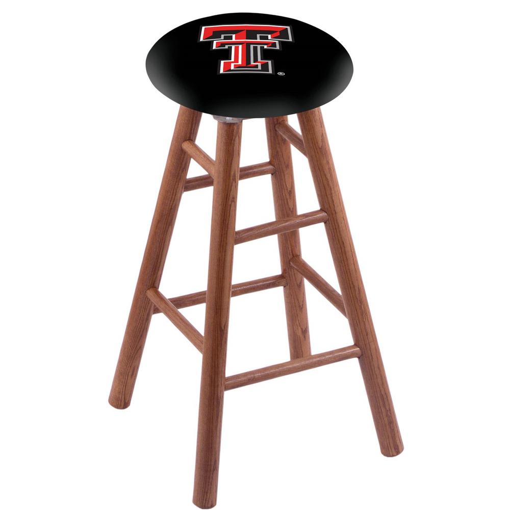 Oak Extra Tall Bar Stool in Medium Finish with Texas Tech Seat. The main picture.