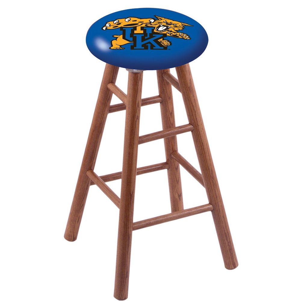 Oak Extra Tall Bar Stool in Medium Finish with Kentucky "Wildcat" Seat. Picture 1