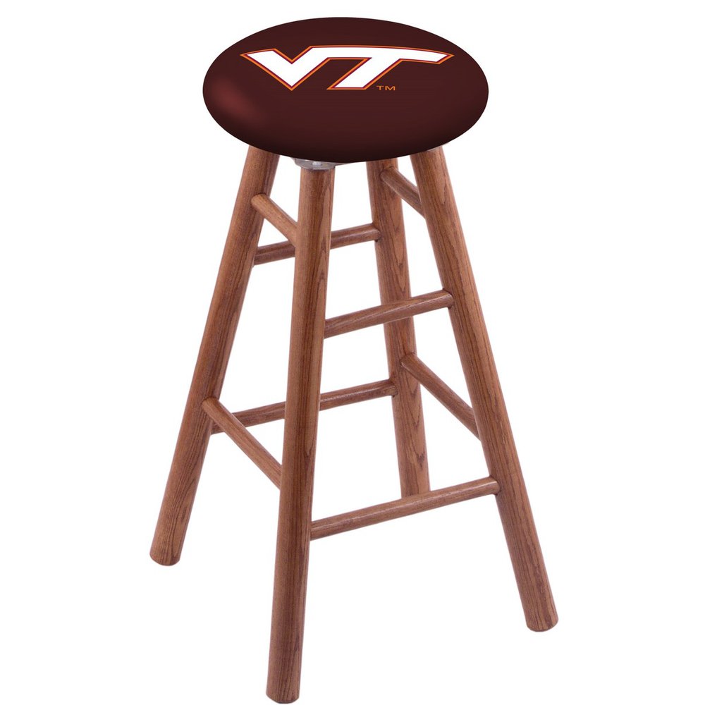 Oak Extra Tall Bar Stool in Medium Finish with Virginia Tech Seat. Picture 1