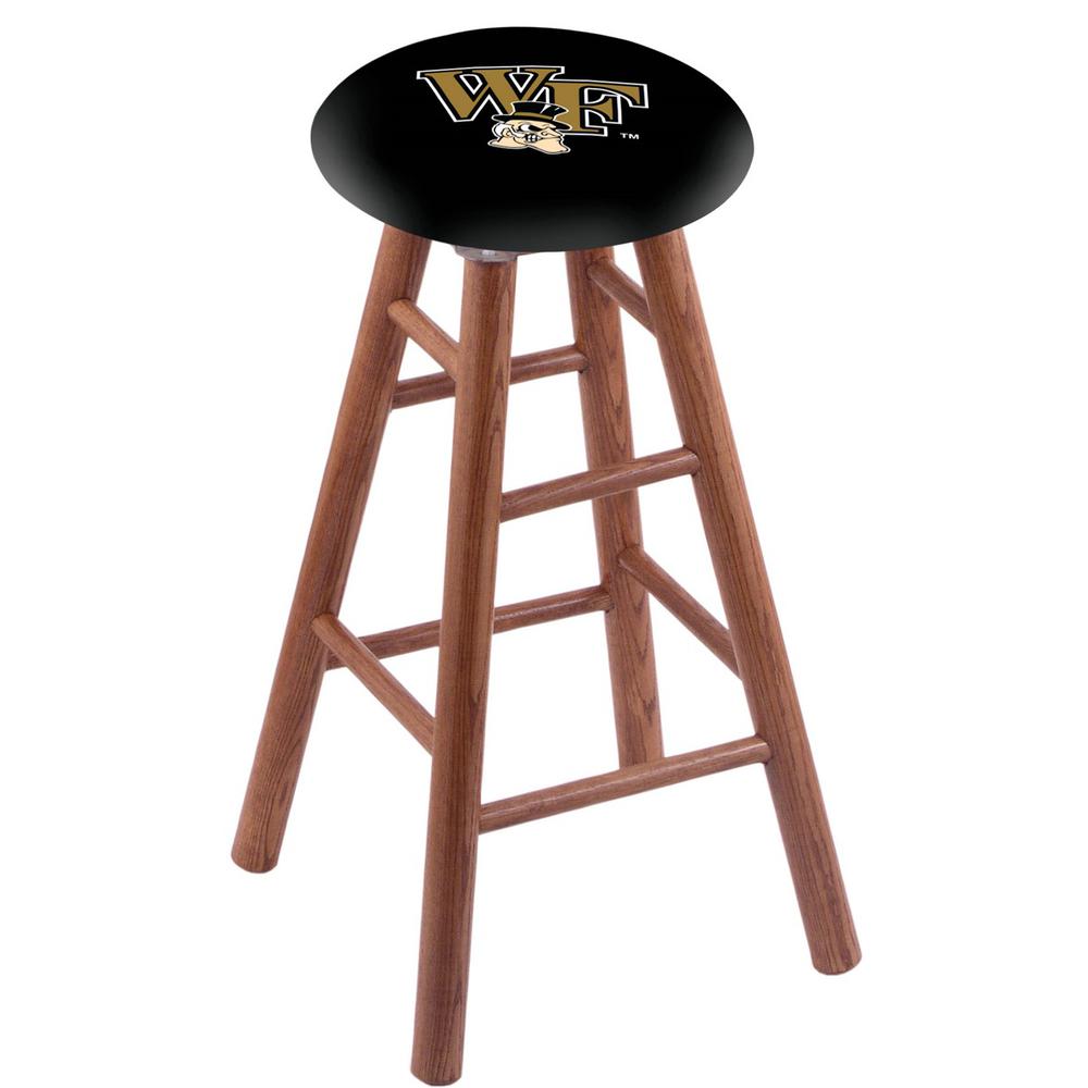 Oak Extra Tall Bar Stool in Medium Finish with Wake Forest Seat. The main picture.