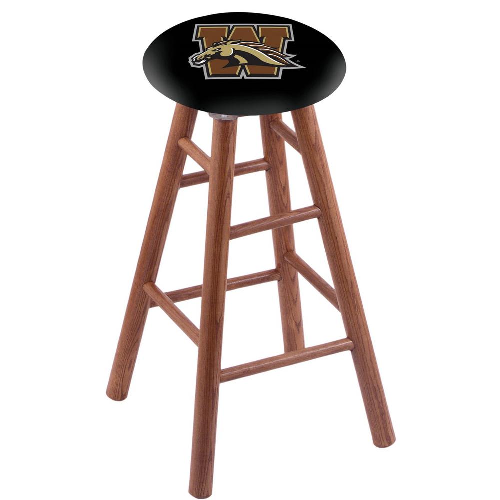 Oak Extra Tall Bar Stool in Medium Finish with Western Michigan Seat. Picture 1
