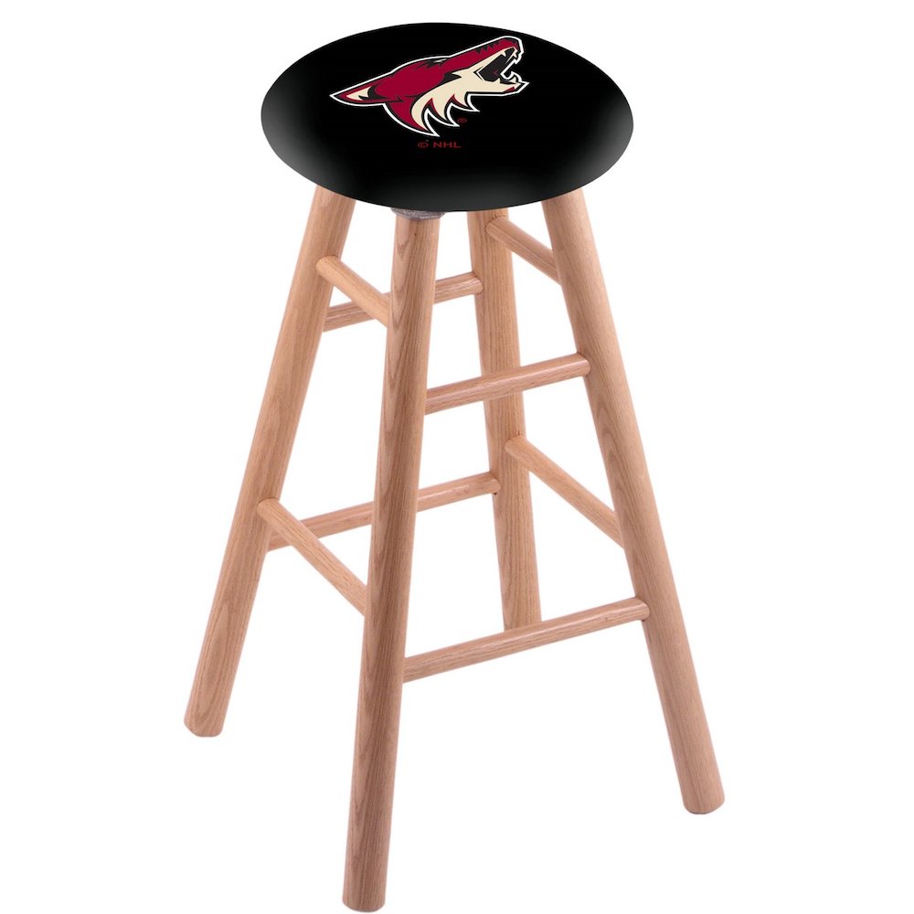 Oak Counter Stool in Natural Finish with Arizona Coyotes Seat. Picture 1