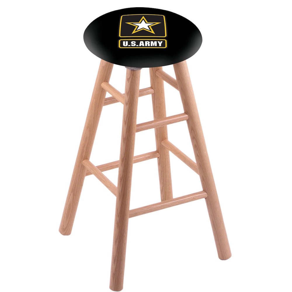 Oak Bar Stool in Natural Finish with U.S. Army Seat. Picture 1