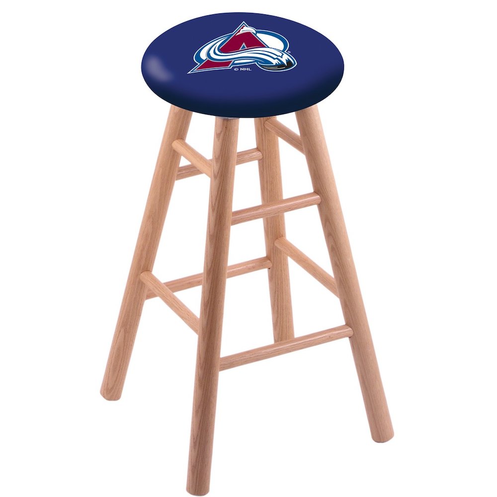 Oak Extra Tall Bar Stool in Natural Finish with Colorado Avalanche Seat. The main picture.