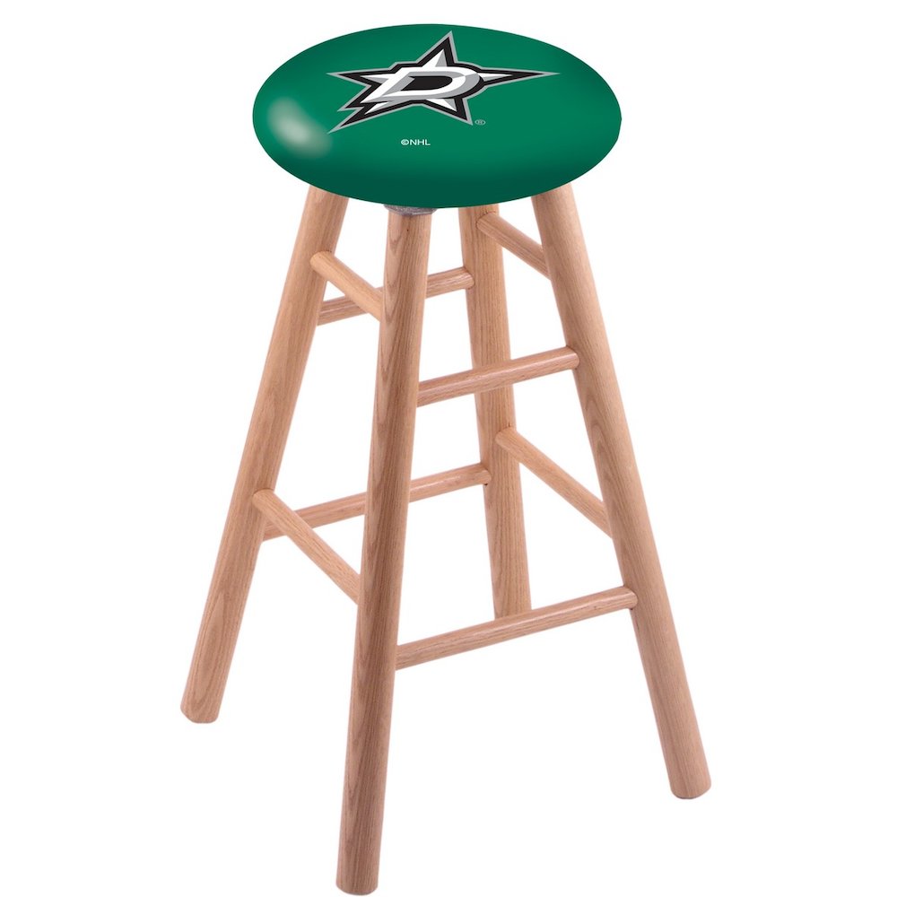 Oak Extra Tall Bar Stool in Natural Finish with Dallas Stars Seat. Picture 1