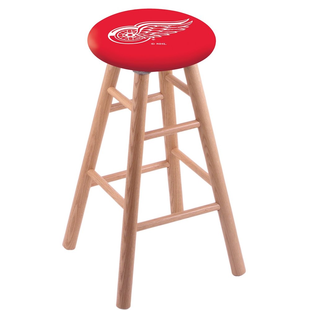 Oak Extra Tall Bar Stool in Natural Finish with Detroit Red Wings Seat. The main picture.