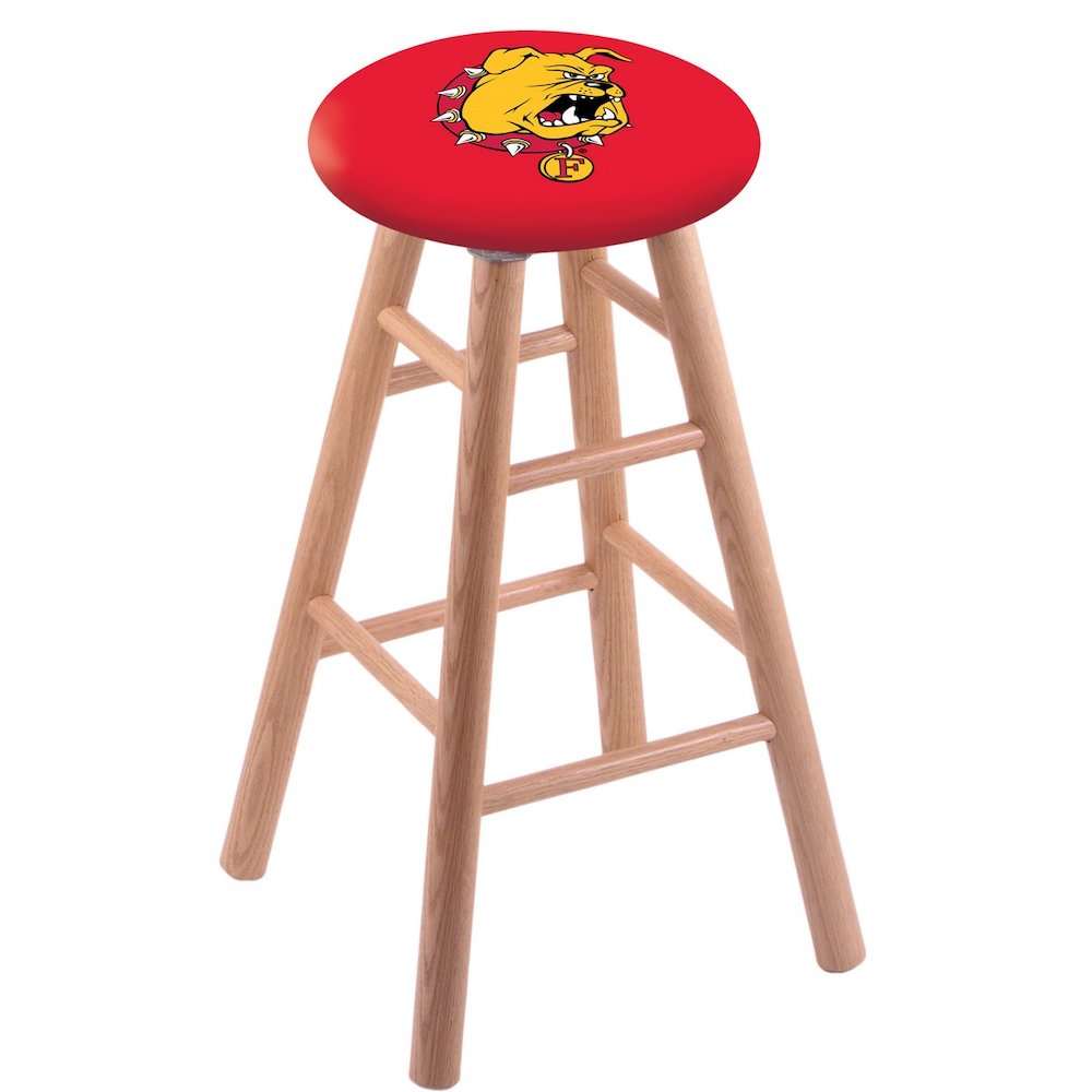 Oak Extra Tall Bar Stool in Natural Finish with Ferris State Seat. Picture 1