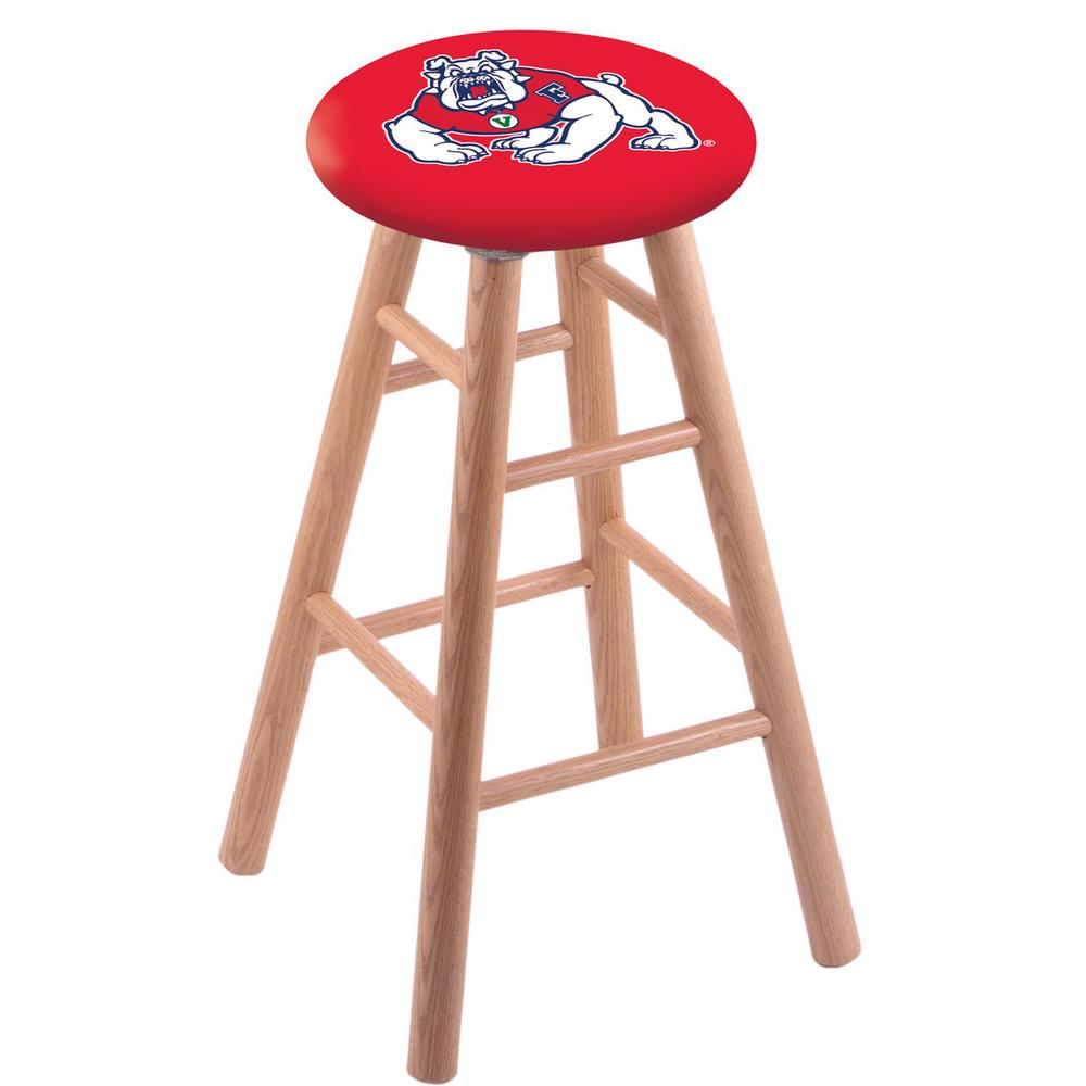 Oak Extra Tall Bar Stool in Natural Finish with Fresno State Seat. Picture 1