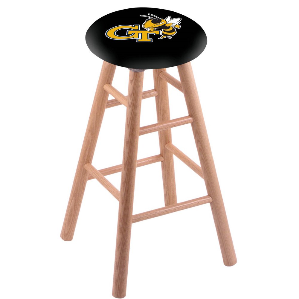 Oak Extra Tall Bar Stool in Natural Finish with Georgia Tech Seat. Picture 1