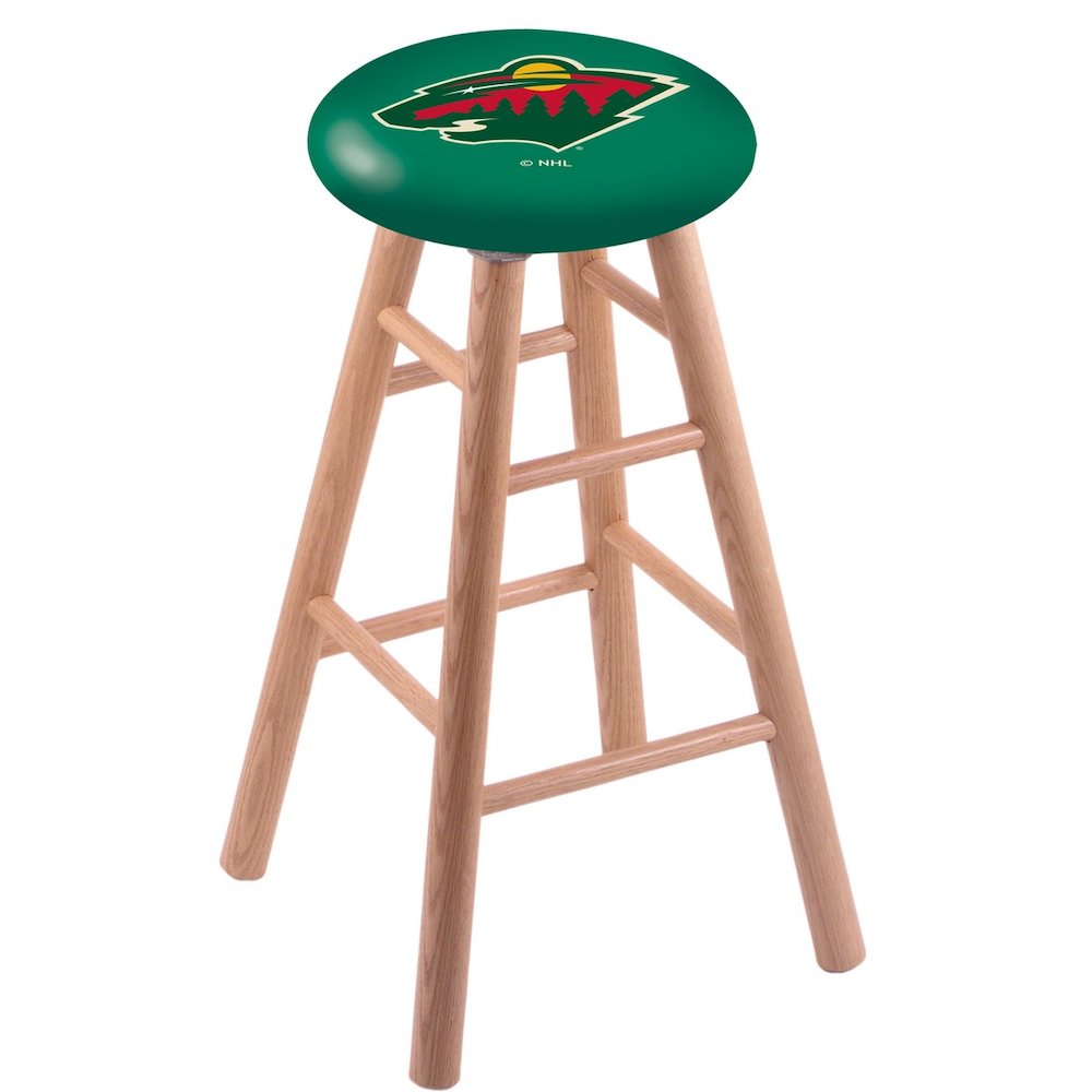 Oak Extra Tall Bar Stool in Natural Finish with Minnesota Wild Seat. The main picture.
