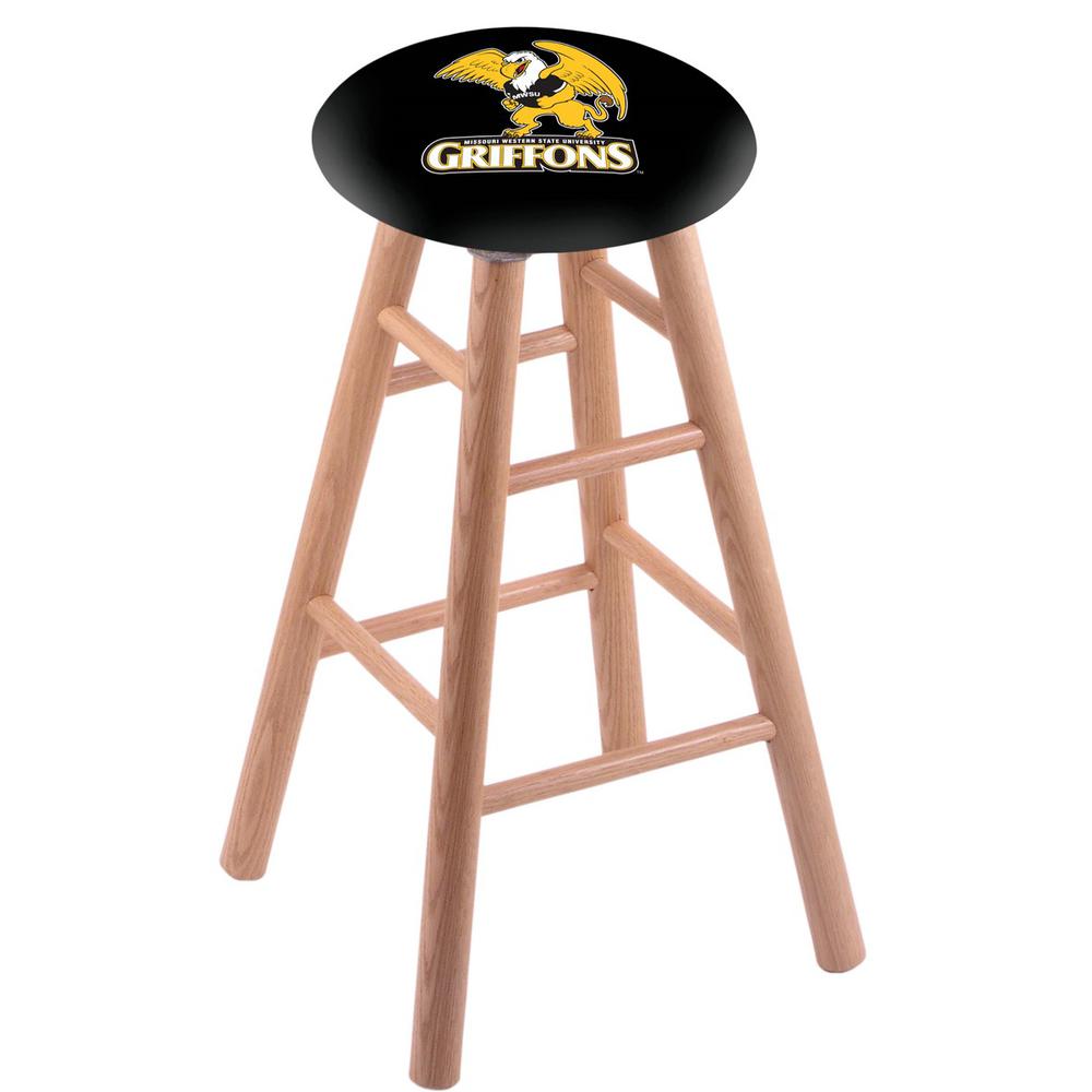 Oak Extra Tall Bar Stool in Natural Finish with Missouri Western State Seat. The main picture.