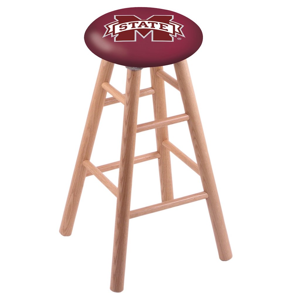 Oak Extra Tall Bar Stool in Natural Finish with Mississippi State Seat. Picture 1