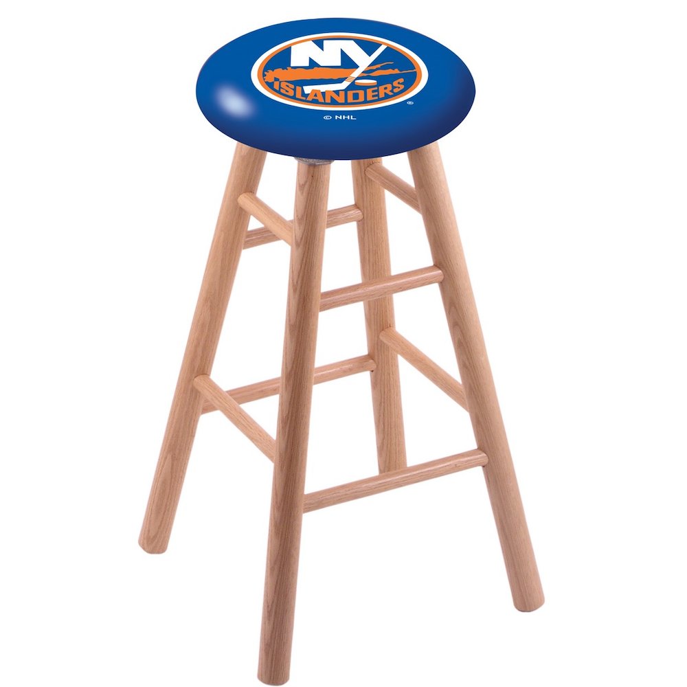 Oak Extra Tall Bar Stool in Natural Finish with New York Islanders Seat. The main picture.