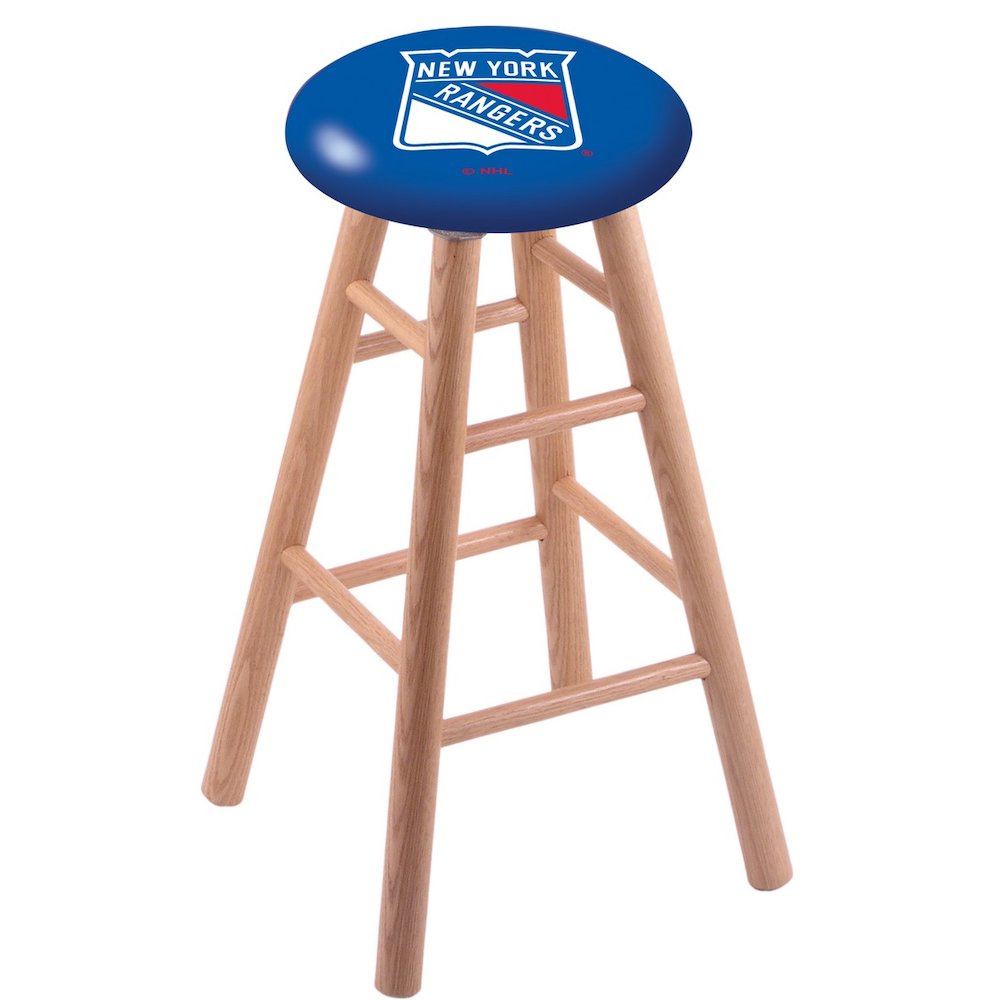 Oak Extra Tall Bar Stool in Natural Finish with New York Rangers Seat. Picture 1