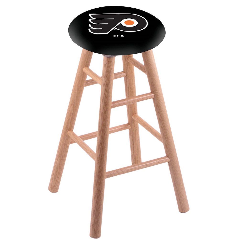 Oak Bar Stool in Natural Finish with Philadelphia Flyers Seat. The main picture.