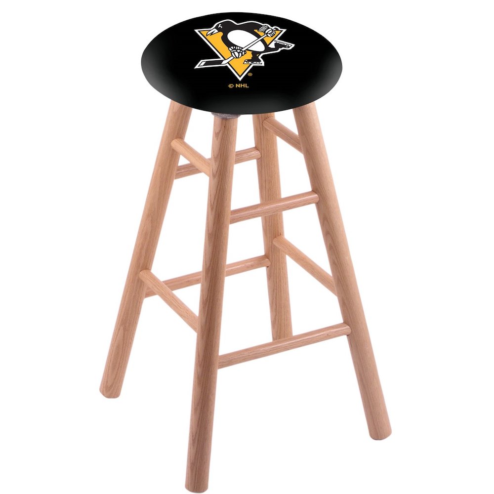 Oak Bar Stool in Natural Finish with Pittsburgh Penguins Seat. Picture 1