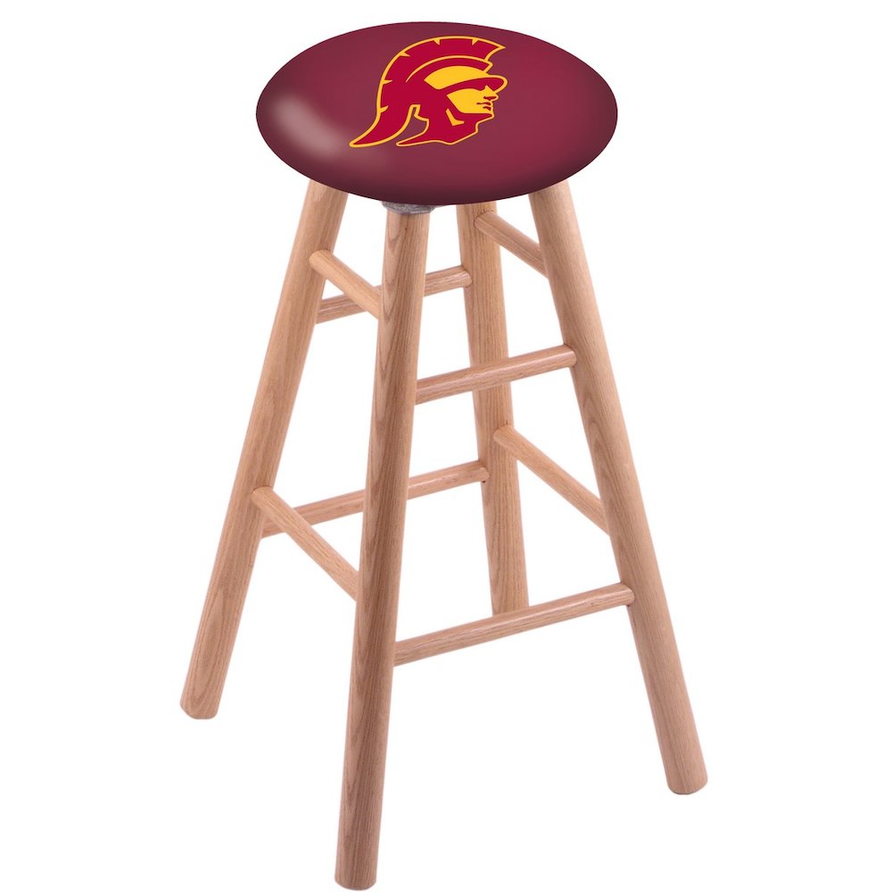 Oak Extra Tall Bar Stool in Natural Finish with USC Trojans Seat. Picture 1
