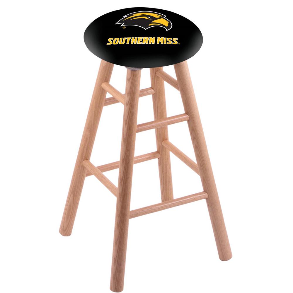 Oak Extra Tall Bar Stool in Natural Finish with Southern Miss Seat. Picture 1