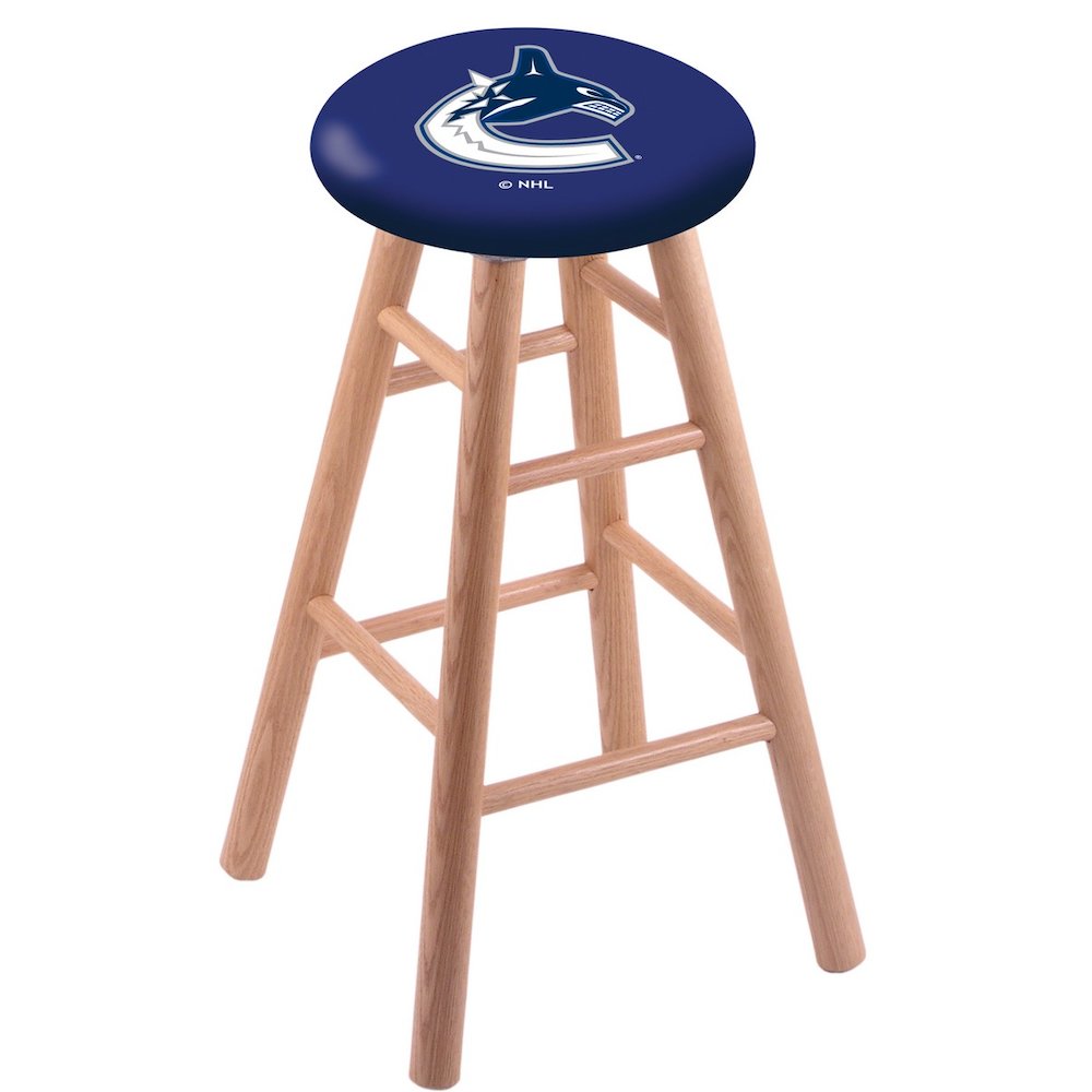 Oak Bar Stool in Natural Finish with Vancouver Canucks Seat. The main picture.