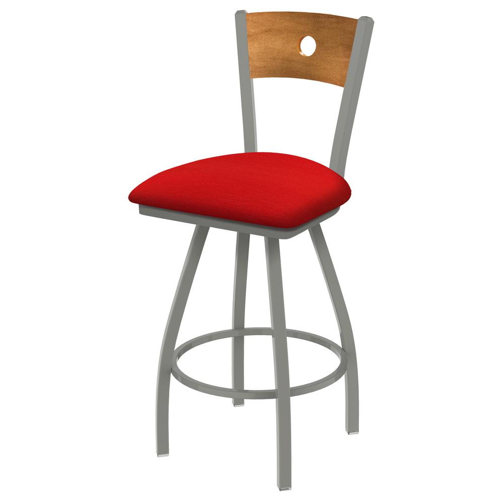 XL 830 Voltaire 25" Swivel Counter Stool with Anodized Nickel Finish, Medium Back, and Canter Red Seat. Picture 1