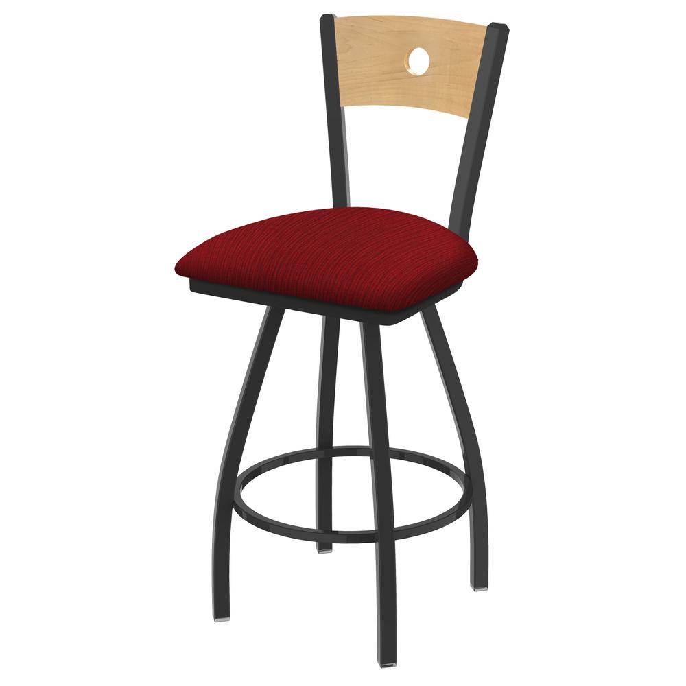 XL 830 Voltaire 25" Swivel Counter Stool with Pewter Finish, Natural Back, and Graph Ruby Seat. Picture 1