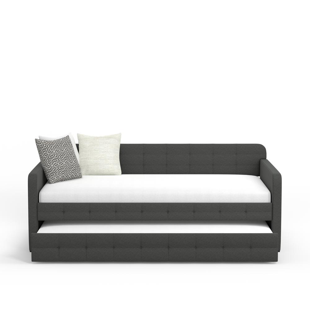 Tufted Twin Daybed with Trundle in Grey. Picture 5