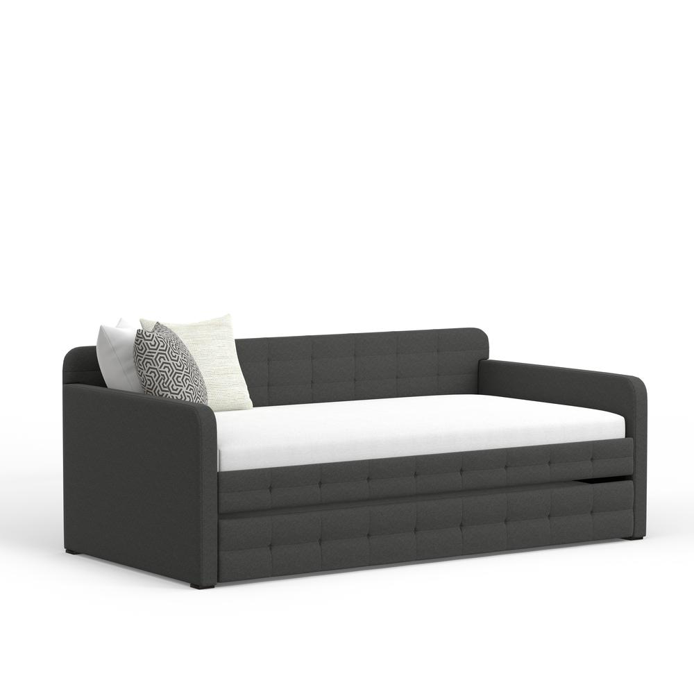 Tufted Twin Daybed with Trundle in Grey. Picture 1