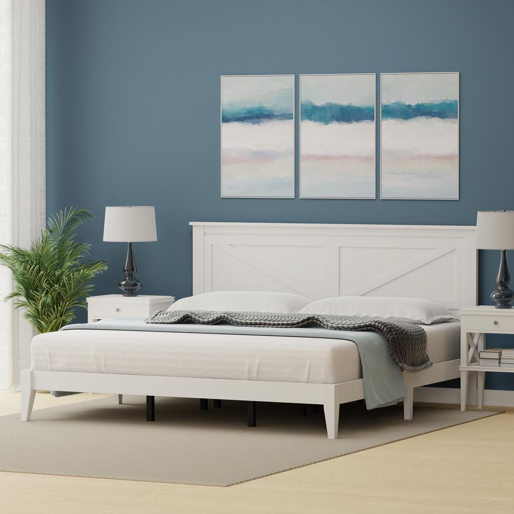 Farmhouse Wood Platform Bed in King - White. Picture 2