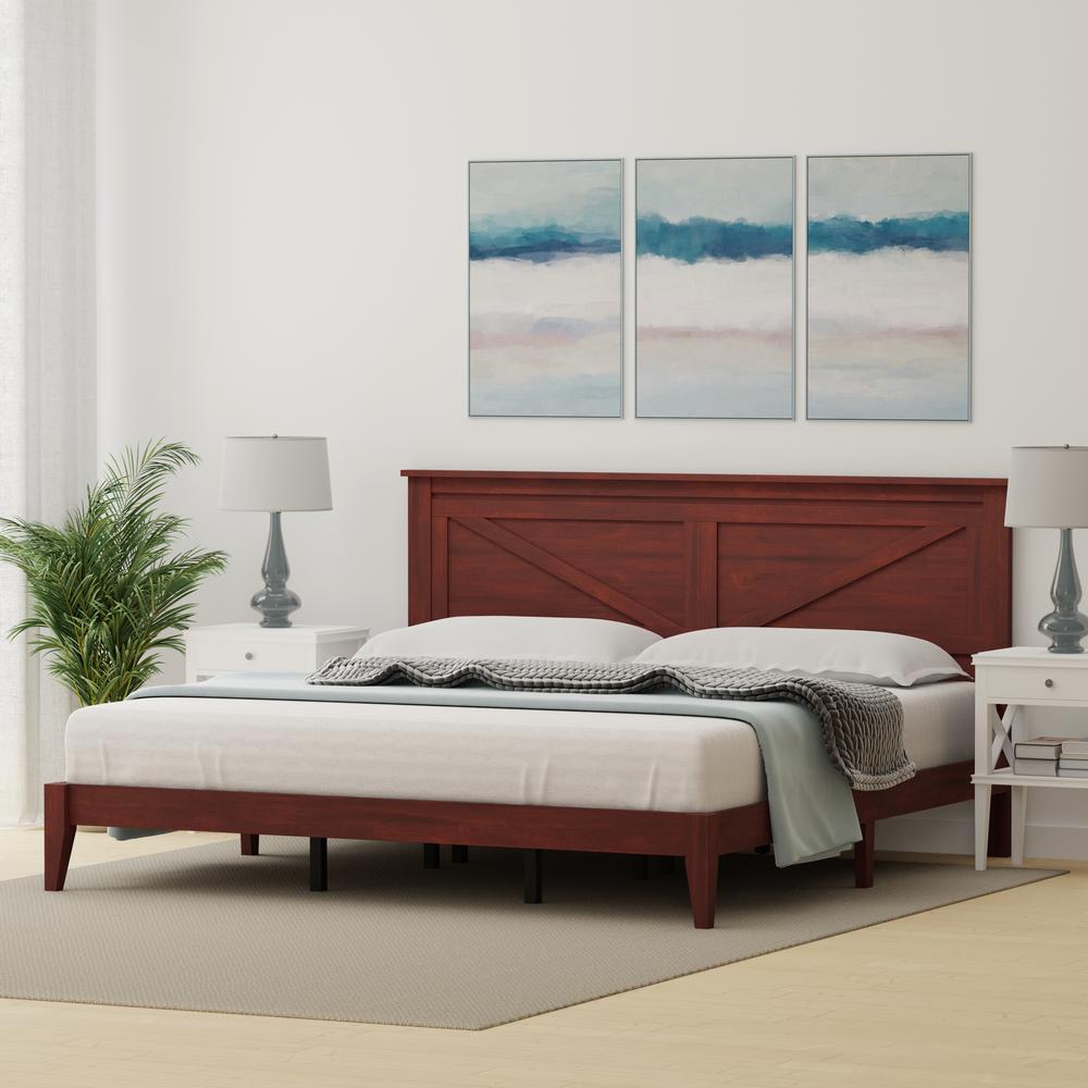 Farmhouse Wood Platform Bed in King - Cherry. Picture 2