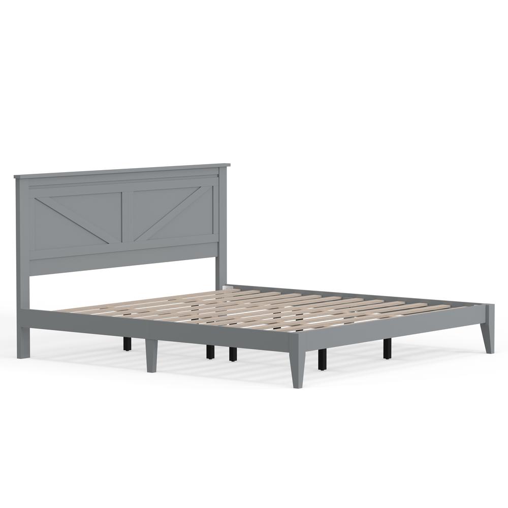 Farmhouse Wood Platform Bed in King - Grey. Picture 4