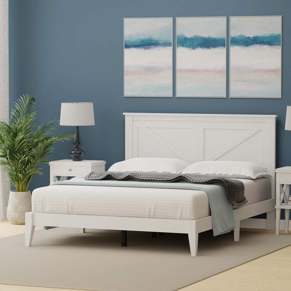 Farmhouse Wood Platform Bed in Queen - White. Picture 4
