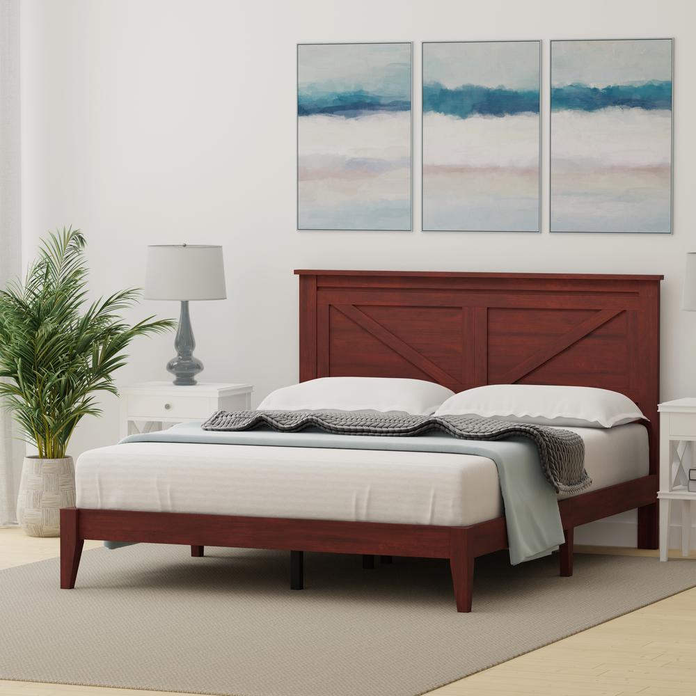 Farmhouse Wood Platform Bed in Queen - Cherry. Picture 2