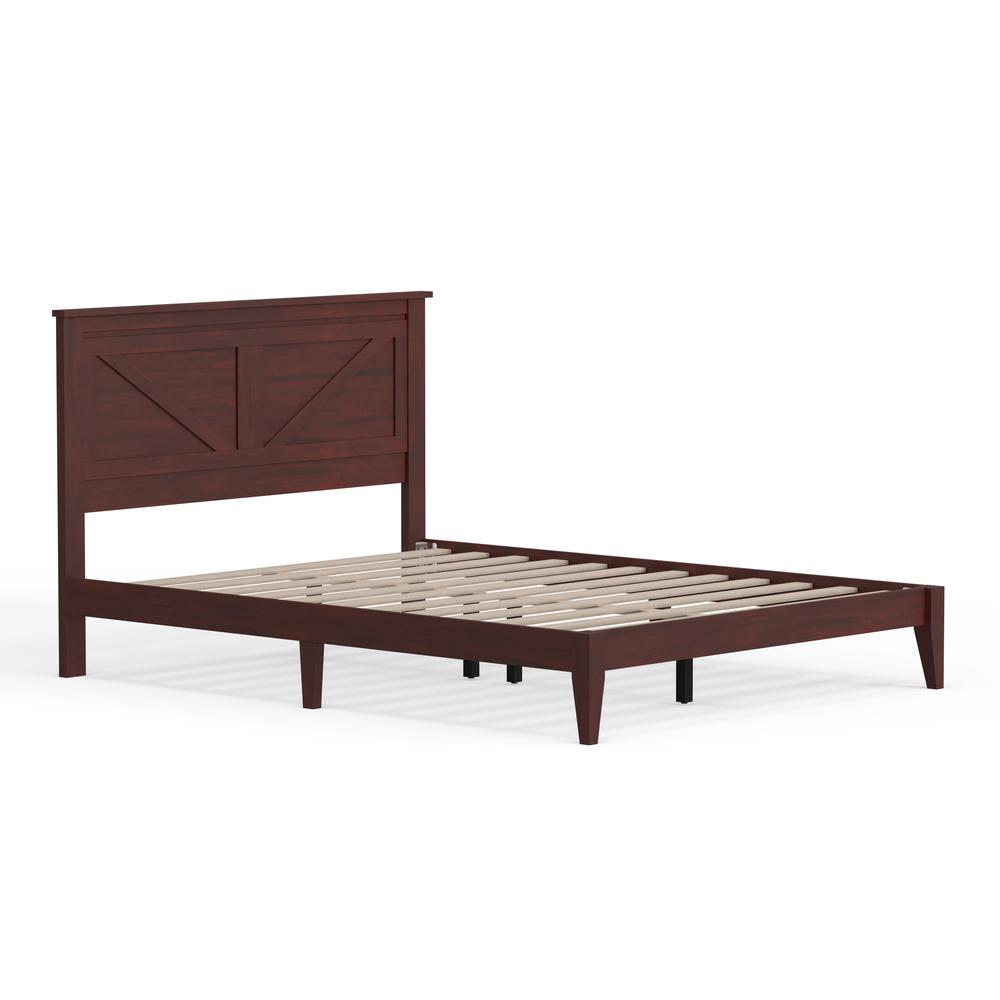 Farmhouse Wood Platform Bed in Queen - Cherry. Picture 4