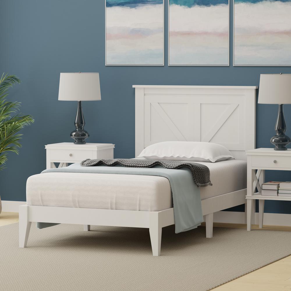 Farmhouse Wood Platform Bed in Twin - White. Picture 2