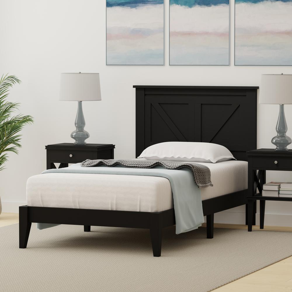 Farmhouse Wood Platform Bed in Twin - Black. Picture 2