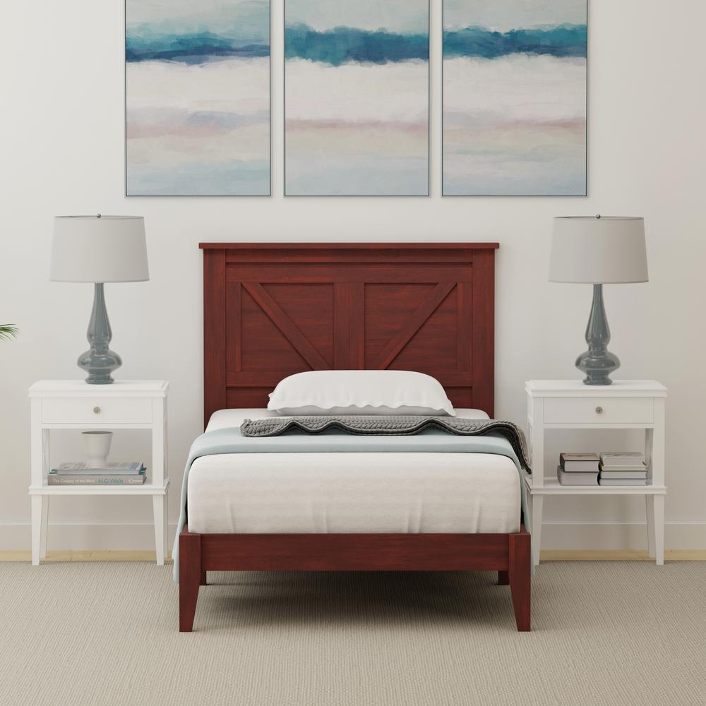 Farmhouse Wood Platform Bed in Twin - Cherry. Picture 1