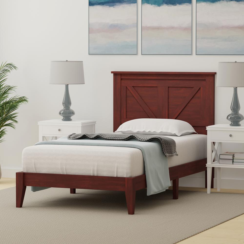 Farmhouse Wood Platform Bed in Twin - Cherry. Picture 2