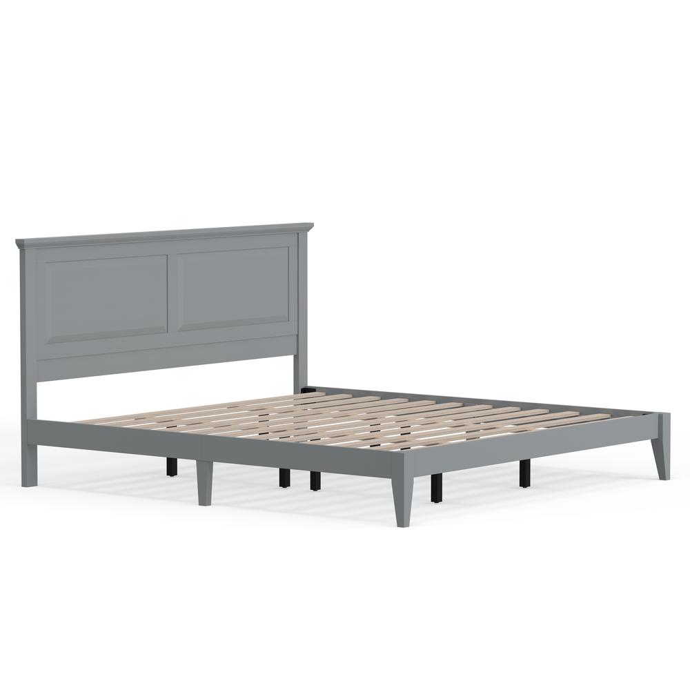 Cottage Style Wood Platform Bed in King - Grey. Picture 4