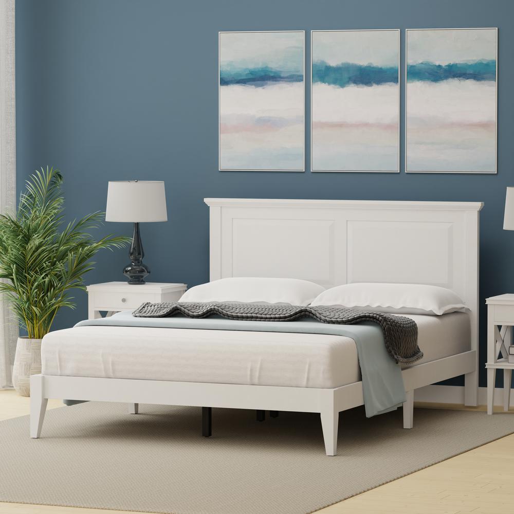 Cottage Style Wood Platform Bed in Queen - White. Picture 7