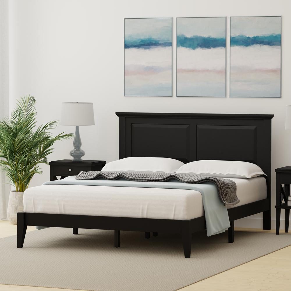 Cottage Style Wood Platform Bed in Queen - Black. Picture 2