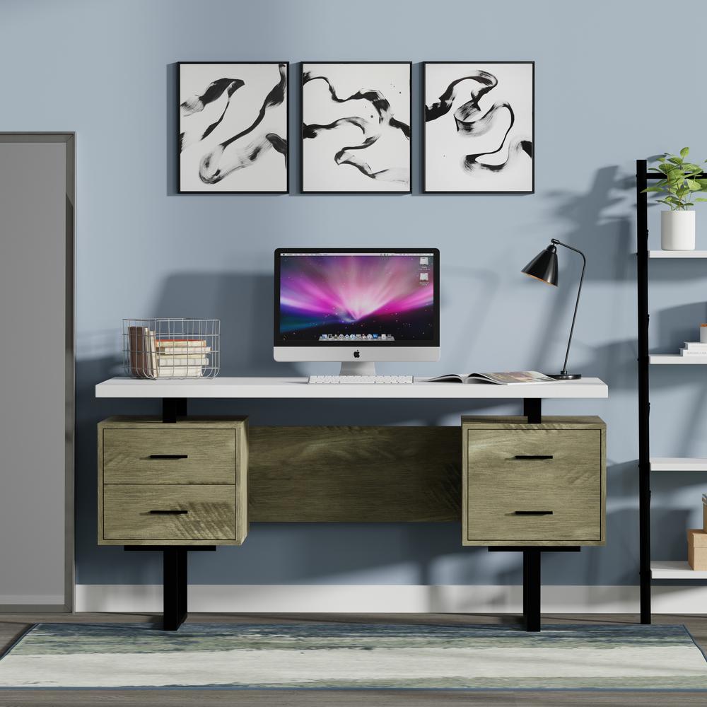 Brown Wood and Black Metal 60 Computer Desk from Monarch