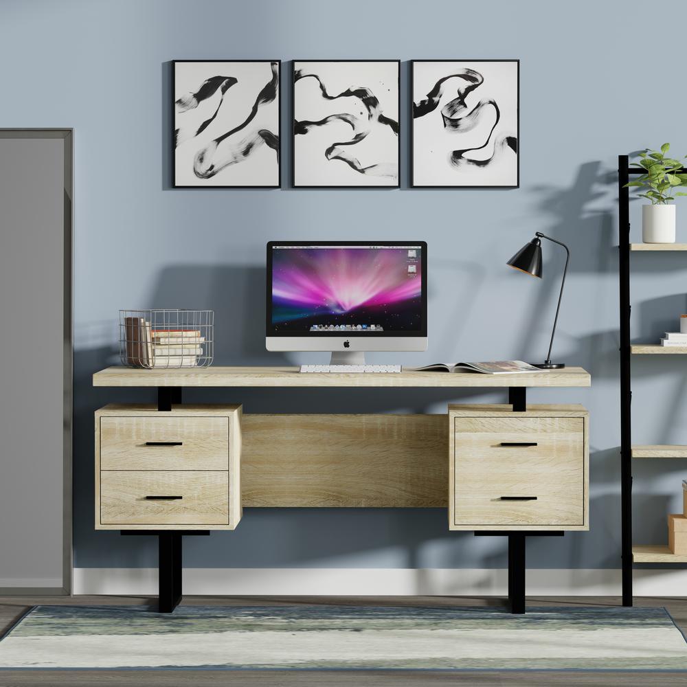 60'' Mariposa Desk - Reclaimed White Oak/Reclaimed White Oak/Black/Black. Picture 2