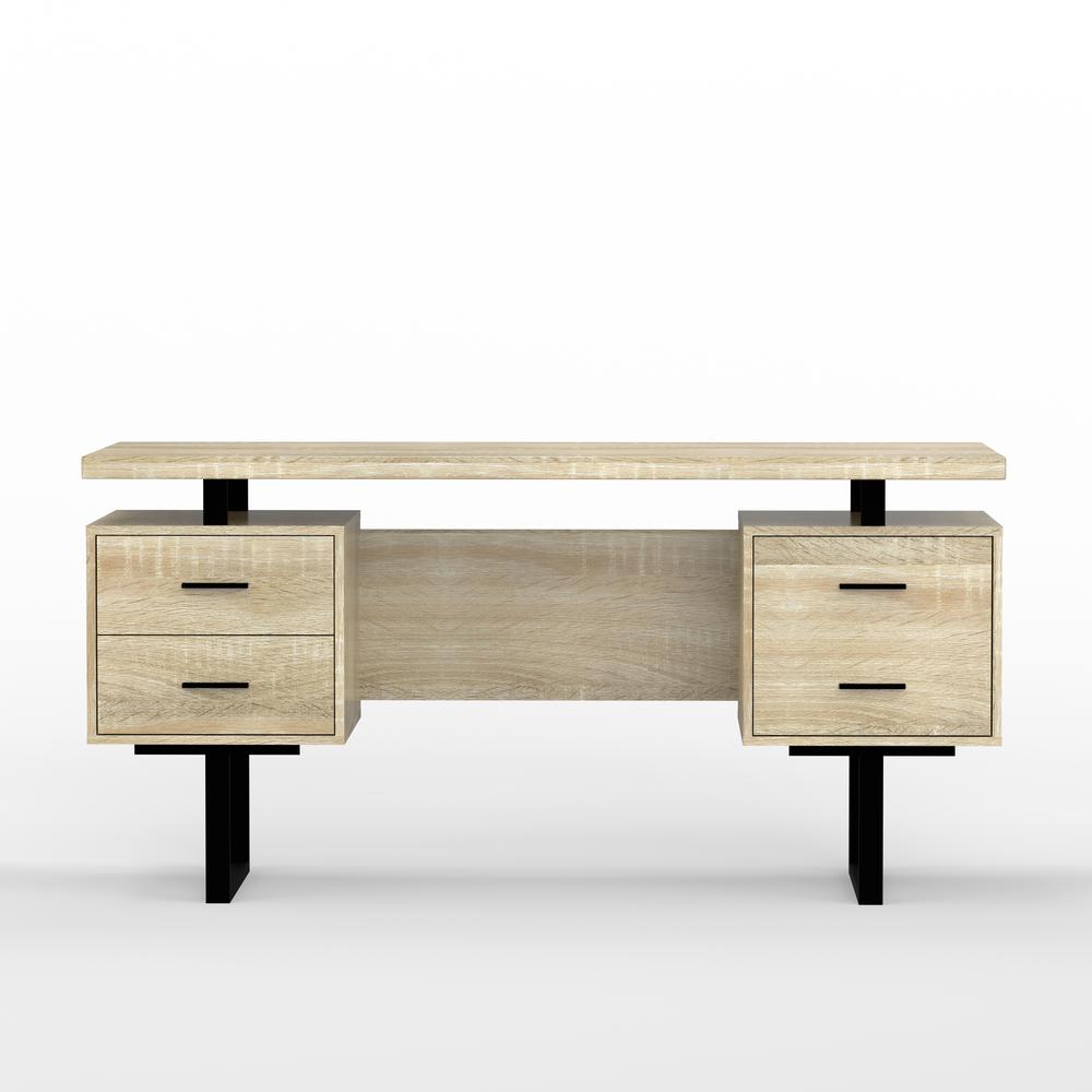 60'' Mariposa Desk - Reclaimed White Oak/Reclaimed White Oak/Black/Black. Picture 5